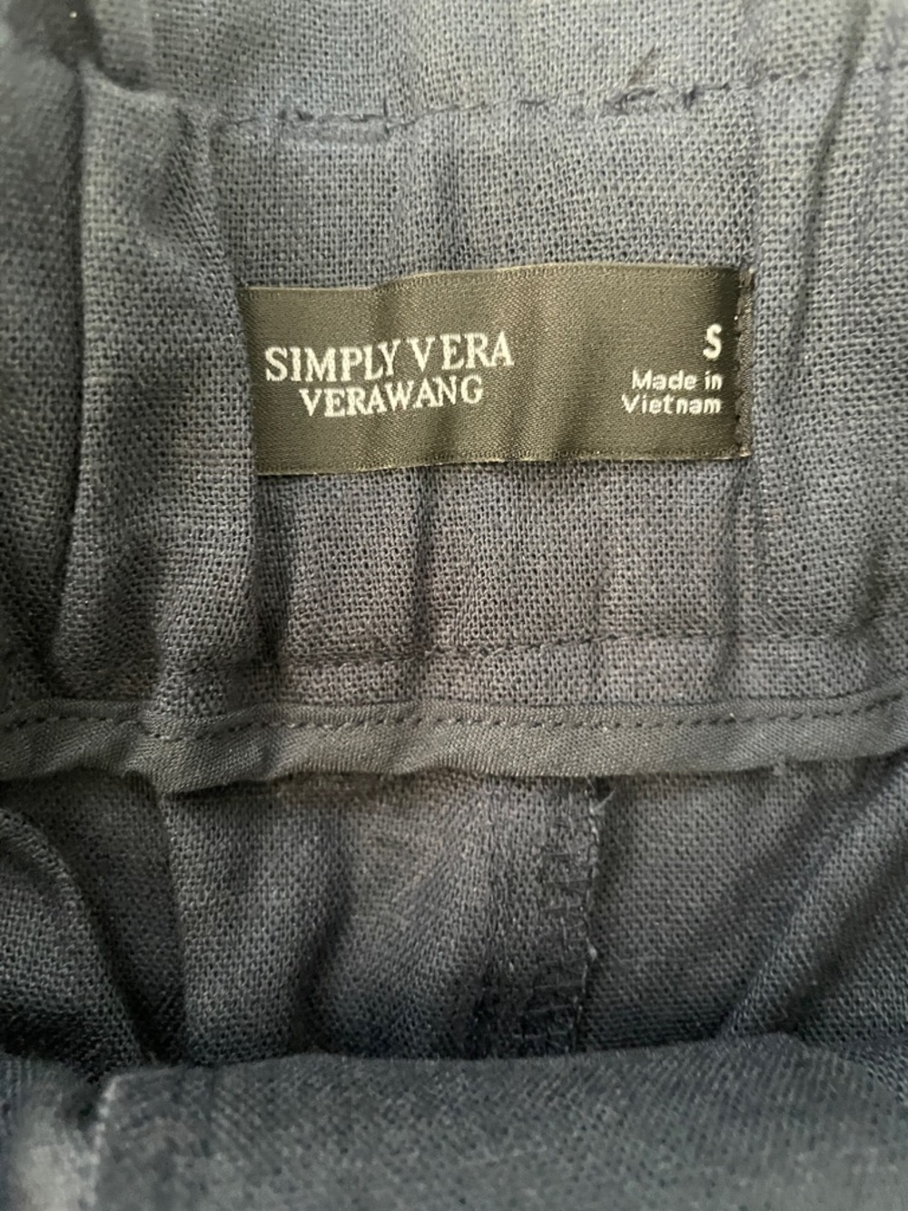 ♥️Simply Vera Wang♥️ Navy High-Waist Paper bag Linen Shorts Size (S) - Picture 2 of 5